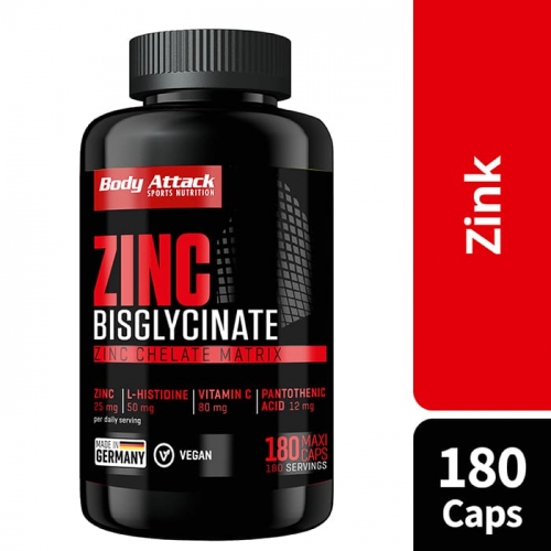 Body Attack Zinc Bisglycinate, 180 Caps