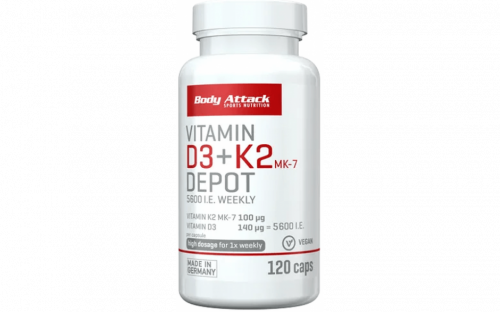 Body Attack - Vitamin D3 + K2 Depot, 120 Caps